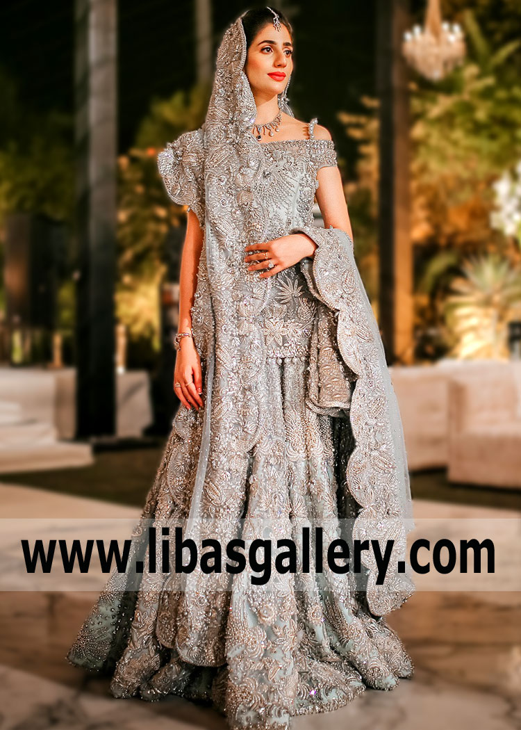 A chic Elan Wedding Dress with Heavy Embellished Dupatta for those who are accustomed to being in the spotlight.  Buy Latest Pakistani Bridal Wear Newcastle London UK Elan Wedding Dresses with Heavy Embellished Dupatta absolute trends in one look. Who dreamed of a miracle. We are waiting for the lucky bride.