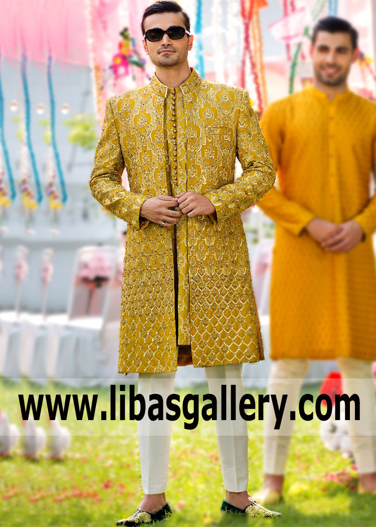 The weekend is here and so is our Brand New collection. Choose from a variety of Designer Nomi Ansari Groom Wedding Sherwani Amsterdam Holland Heavy Embroidered Sherwani Designs, Mens Bespoke Sherwani, Sherwani Pakistan, Sherwani Suits, Bespoke Sherwani, Wedding Sherwani, groom sherwani, bridegroom, designer sherwani, jamawar sherwani, raw silk sherwani pieces that will add a fresh touch of elegance to your spring and summer wedding style.