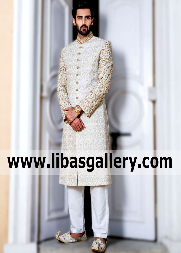 An exquisite semblance for a luxe vibe Bonanza Satrangi Sherwani for Wedding Men`s Sherwani Wedding Sherwani Groom`s Sherwani. A symphony of finest fabrics and exquisite design and embellishments detail, Ornaments look high class and rich.