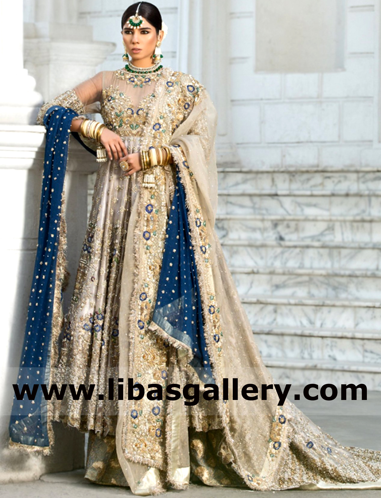 Blue and gold clearance pakistani dress