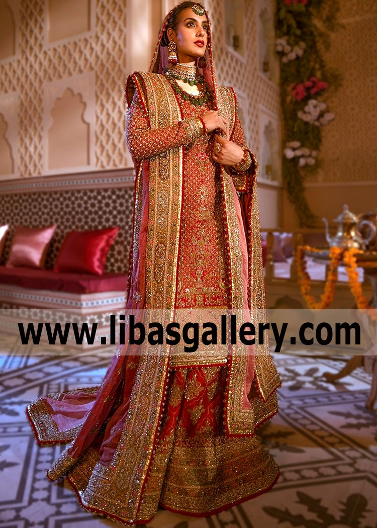 Fahad Hussayn is a brand specializing in high end bridal wear. Shop Fahad Hussayn Couture Pakistani Designer Fahad Hussayn Lehenga Dresses, Designer Red Wedding Lehenga, mehndi, Barat, Nikah, Walima Bridal Lehenga today and get upo 30% discount on all orders.