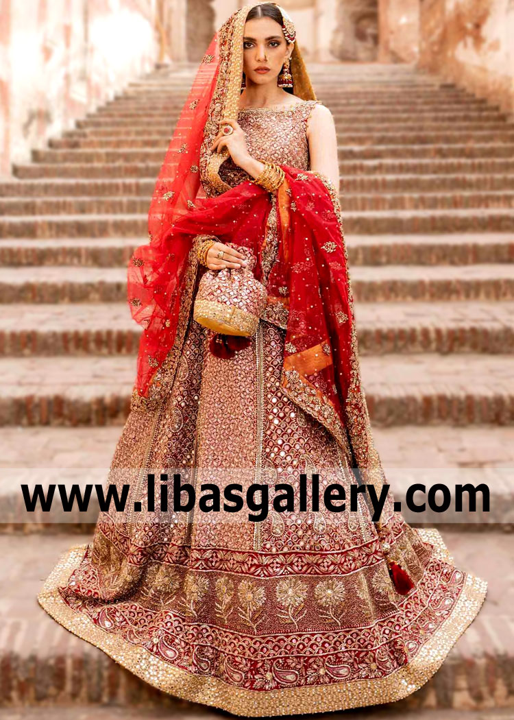 It`s style and royal elegance. Long Red Wedding dress Eshmaal from the new Rajeshwari collection from Lajwanti- luxurious, beautiful and at the same time very delicate. A Long Red dress is the perfect choice for the modern bride. Different looks and details perfectly.