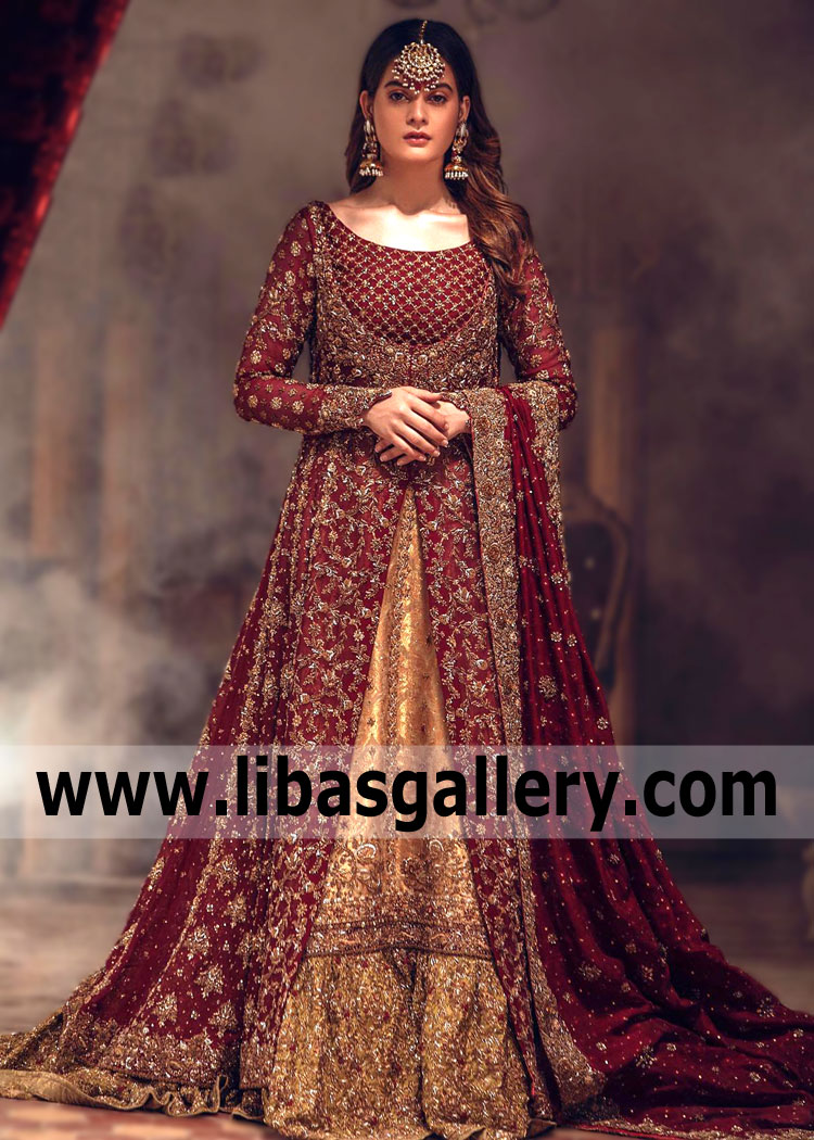 Stylish classic, New Red Bridal Dresses that we are proud of. Finally, we have found such Red Anarkali Lehenga Suit Bridal Anarkali USA Laguna Hills California Shakeels by Zeeshan Danish dresses, in which our brides can be unique, creating a classic look, incredible Lehengas, elegant embellishments, special silhouettes. And all this is framed by noble Banarasi Jamawar, airy chiffon and stunning crepe. Available now.