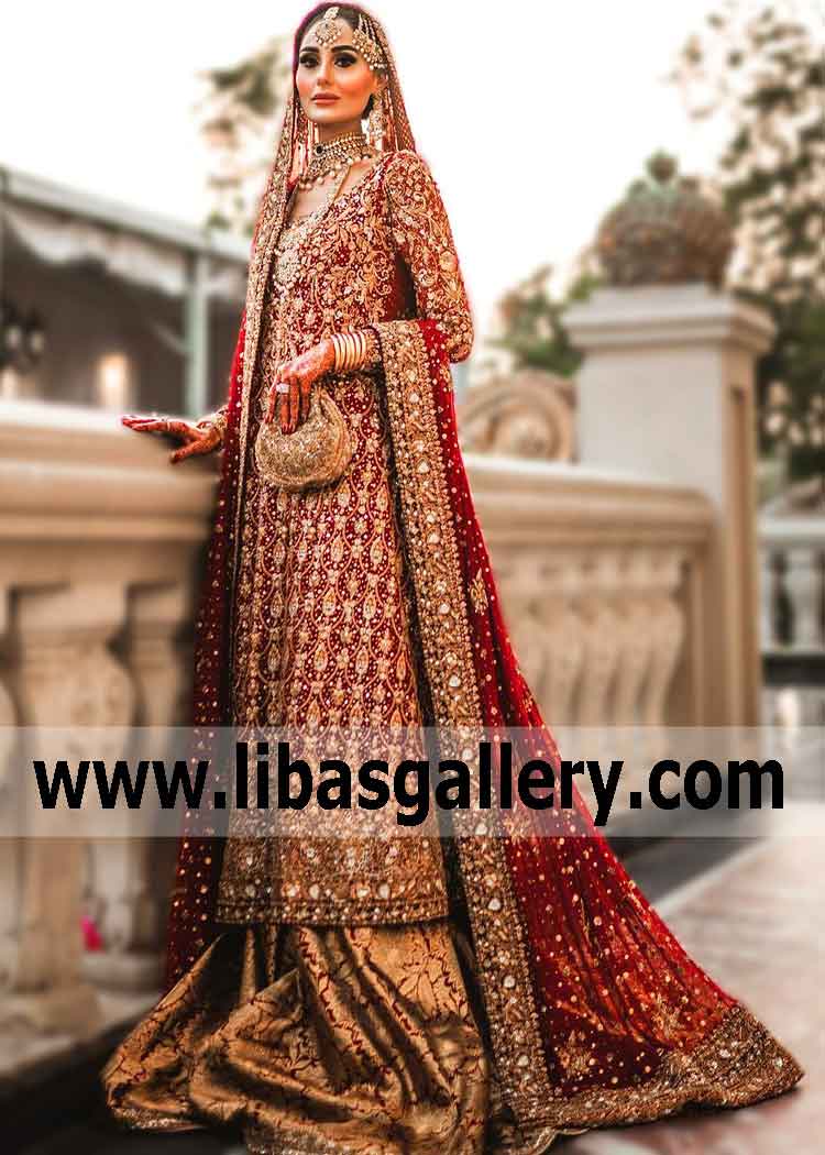 Bunto Kazmi is one of most amazing Red wedding dress designer of our time. Take a look at what the latest Bunto Kazmi Gorgeous Red Wedding Dress with Wedding Sharara New York California CA USA bridal collection has in store for newly-engaged brides.
