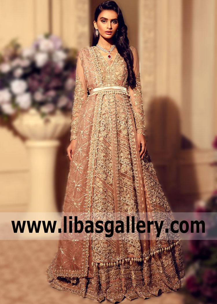 Another unique solution from Saira Shakira Bridal Dresses Norfolk Virginia VA US Asian Bridal Lehenga Dress. It would seem - a classic Bridal dress with a floor length puffy lehenga, a delicate flourishing embellishments and detailed border. The most beautiful wedding dresses at woow prices this month.