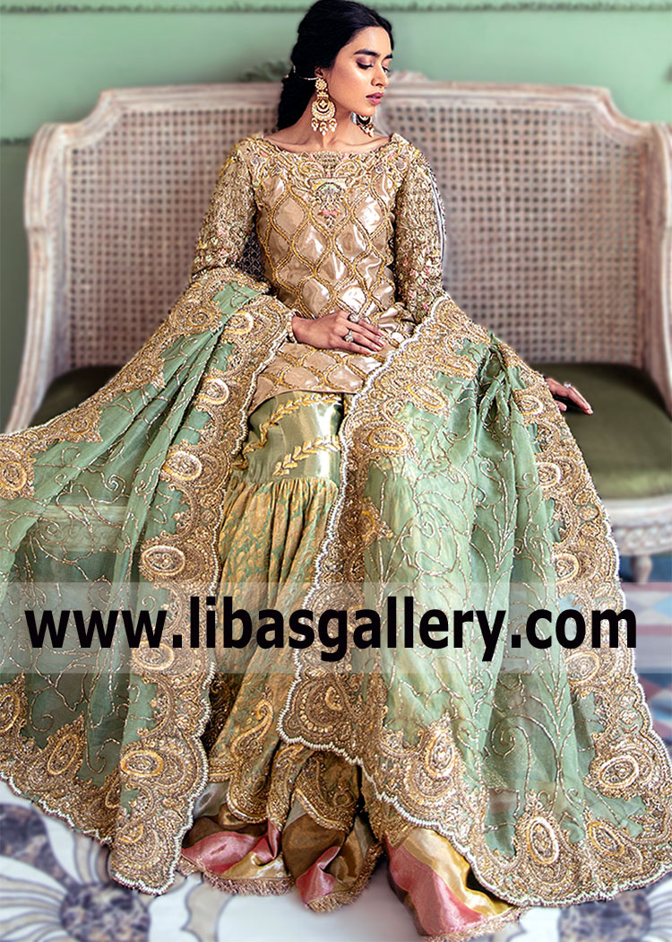 Girls, the new Souchaj 2021 collection is already with us. and it is gorgeous as never before. We tried very hard and created fabulous dresses Bridal Gharara for Walima Sugarland Texas USA Pakistani Bridal Gharara for Reception in the winter for you that will definitely win your hearts. The best wedding dresses at the most affordable prices.