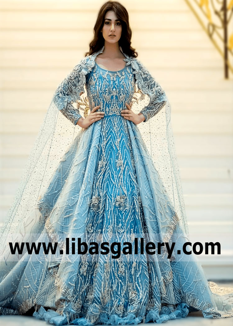 A magnificent Cape wedding dress for real Queens. Delicate and incredibly beautiful Ahmed Sultan wedding dress is another confirmation that embellishments never goes out of trend. All this is the new Ahmed Sultan Wedding Gown Dresses Kansas City Missouri USA Long Cape Wedding Dresses Outlet USA La Vie En Rose collection.