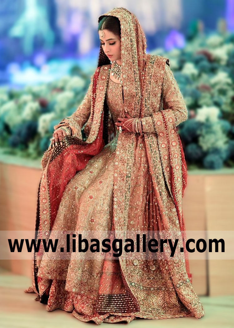 The royal luxury of a Dream wedding dress Latest Best Bridal Barat Dresses Designs UK USA Canada Australia Lehenga for Barat is simply mesmerizing. Such a wedding dress does not overshadow the bride, but emphasizes her beauty and solemnity of the event itself. It does not impose style, any image that the bride chooses will suit it.