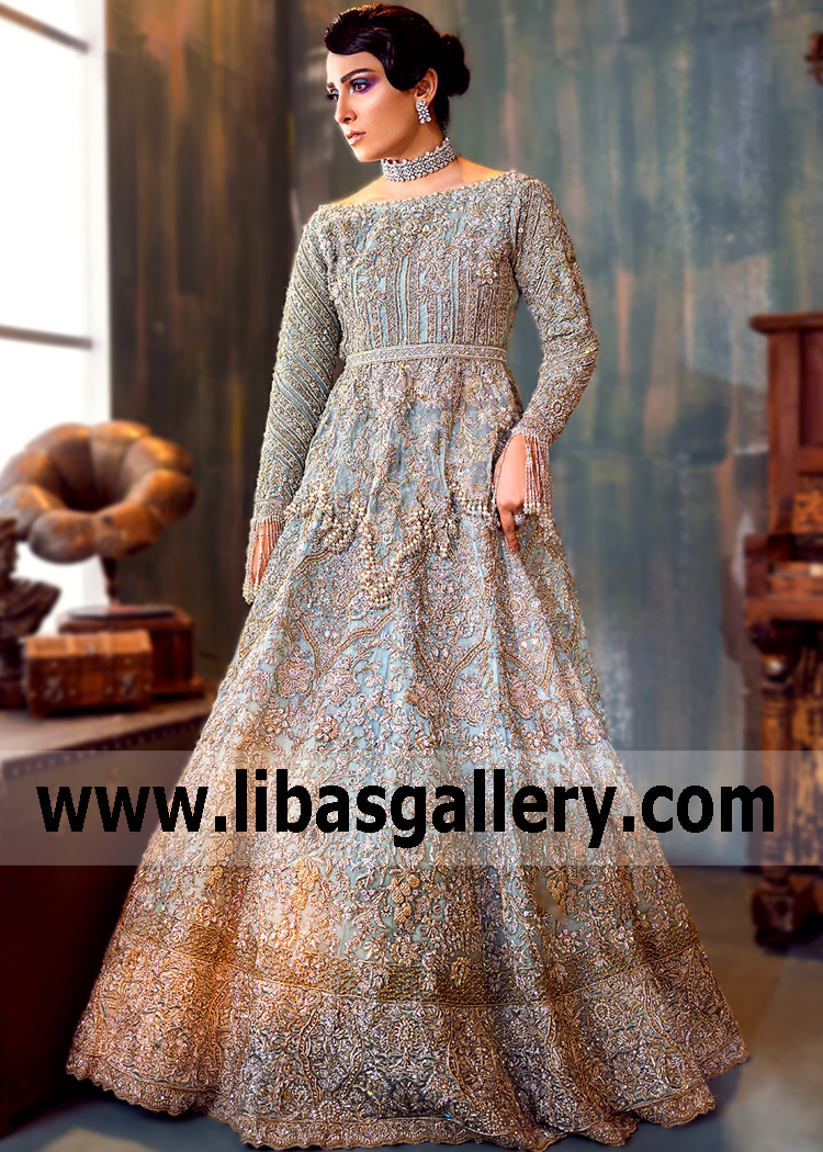For the modern-day bride with a flair for tradition, Luxury Peplum style with floor-length bridal lehenga. Our Sara Rohale Asghar Wedding special occasions dresses brings to you the best of both modern and the traditional world.
