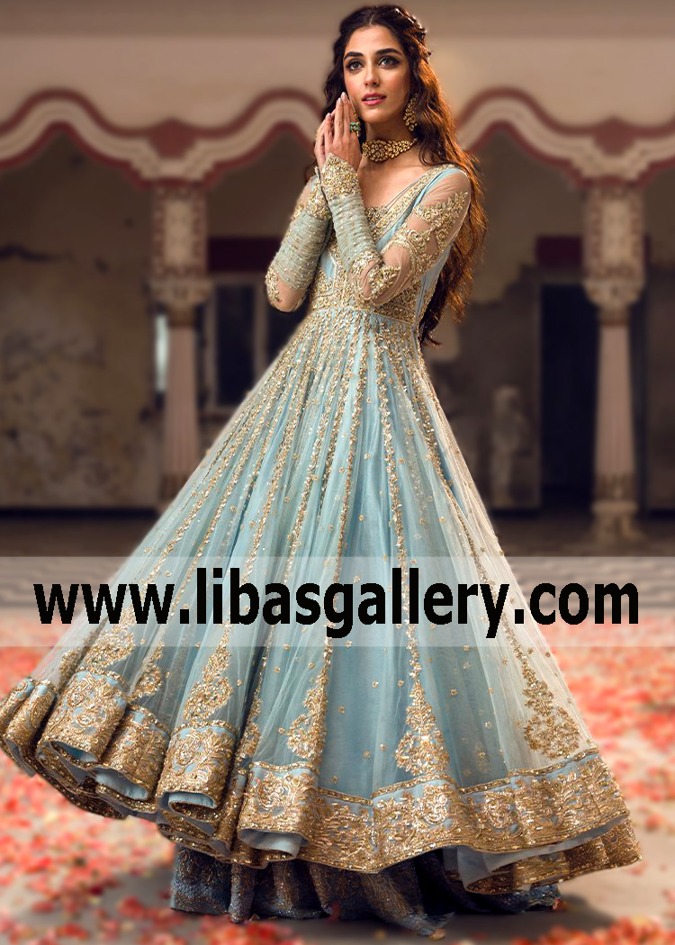 libasgallery offers one of the largest selections of wedding dresses, Stylish pleats look Anarkali Dresses in UK, USA, Canada, Australia including bridal Dresses from Faiza Saqlain. Let the latest pleats look Anarkali Dress trends inspire you.