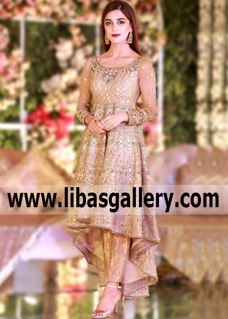 The latest elegant Evening dresses from Mohsin Naveed Ranjha bridal collection are now available at retailers around the globe, and we are so excited for 2021 girls to start wearing these incredible High-low hem anarkali dresses. This amazing bridal brand always brings classic elegance to each collection, and the Mohsin Naveed Ranjha collections offers a fresh and unique take on bridal.