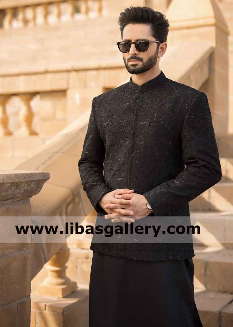 Danish Taimoor Wearing Black Embroidered Prince Coat 