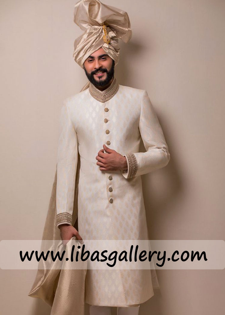 latest jamawar wedding sherwani suit with turban