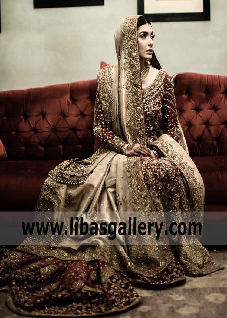 Dr. Ahmad Haroon - Recognised leaders in the design of Bridals - Wedding Collection. Set yourself up for a grand arrival with this stunning wedding Dress. Exquisite embellishments, which covers the entire dress Dr. Haroon creates a magnificent and majestic image. This is exactly the dress you long dreamed about. Pakistan`s largest wedding dress Boutique in USA, Canada, UK, UAE, Australia. Available to order in a variety of shades!