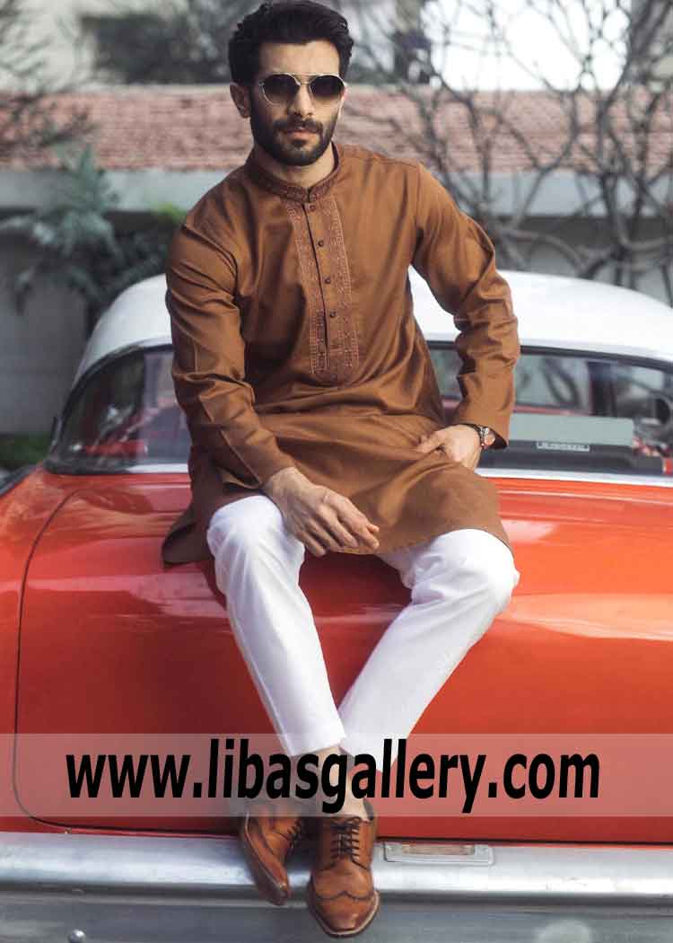 Shop online Pakistani Kurta Shalwar Free Shipping if you spend $500. This classic Kurta Shalwar suit from Pakistan is a versatile look for any occasion
