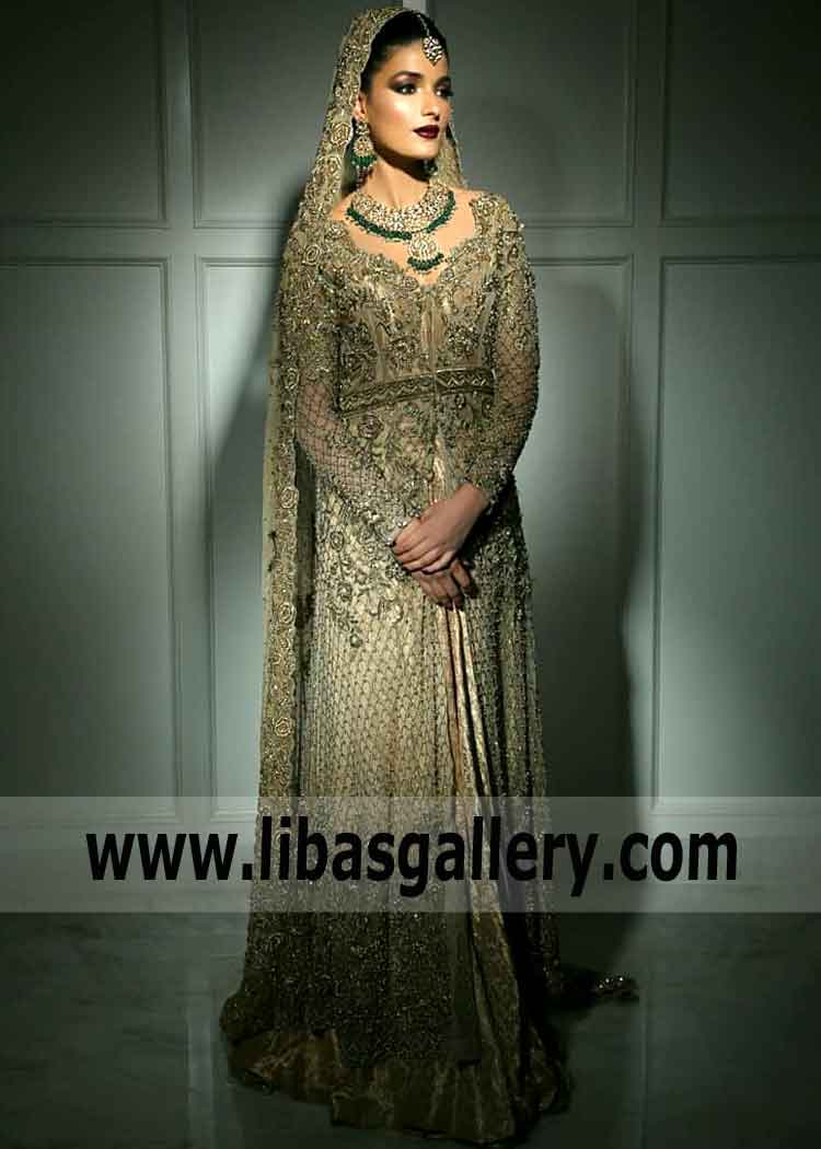 Tie the knot in magnificent fashion with this grand wedding dress by Mina Hasan New Bridal Collection. Gentle bodily shades - giving the bride shine - a very winning option for a wedding dress. The dazzlingly bombing Mina Hasan New Arrival collection of this season - which has become the bestseller of this summer - The largest selections of Wedding Dresses you will find in USA Canada UK Australia.