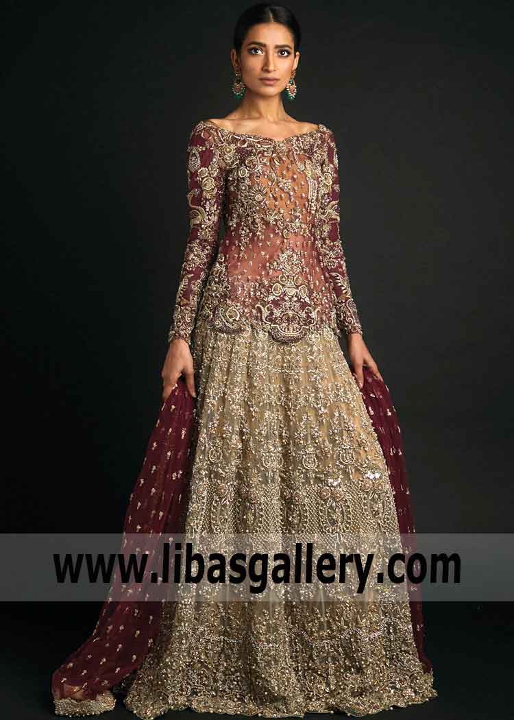 A high-fashion vintage inspired Zara Shahjahan. Bridals will transform your wedding day into the magical event it should be. Declare Pakistani Dream new collection 2020 . A magnificent and luxurious wedding dress, Magnificent Lehenga skirt embroidered with flowers enigmatic embellishments bridal masterpiece. This gorgeous wedding dress is for the glamorous bride who desires to make a grand entrance and an even more stunning display of fashion on her day. NEW WEDDING DRESSES at the Lowest Prices! There were no such discounts yet!
