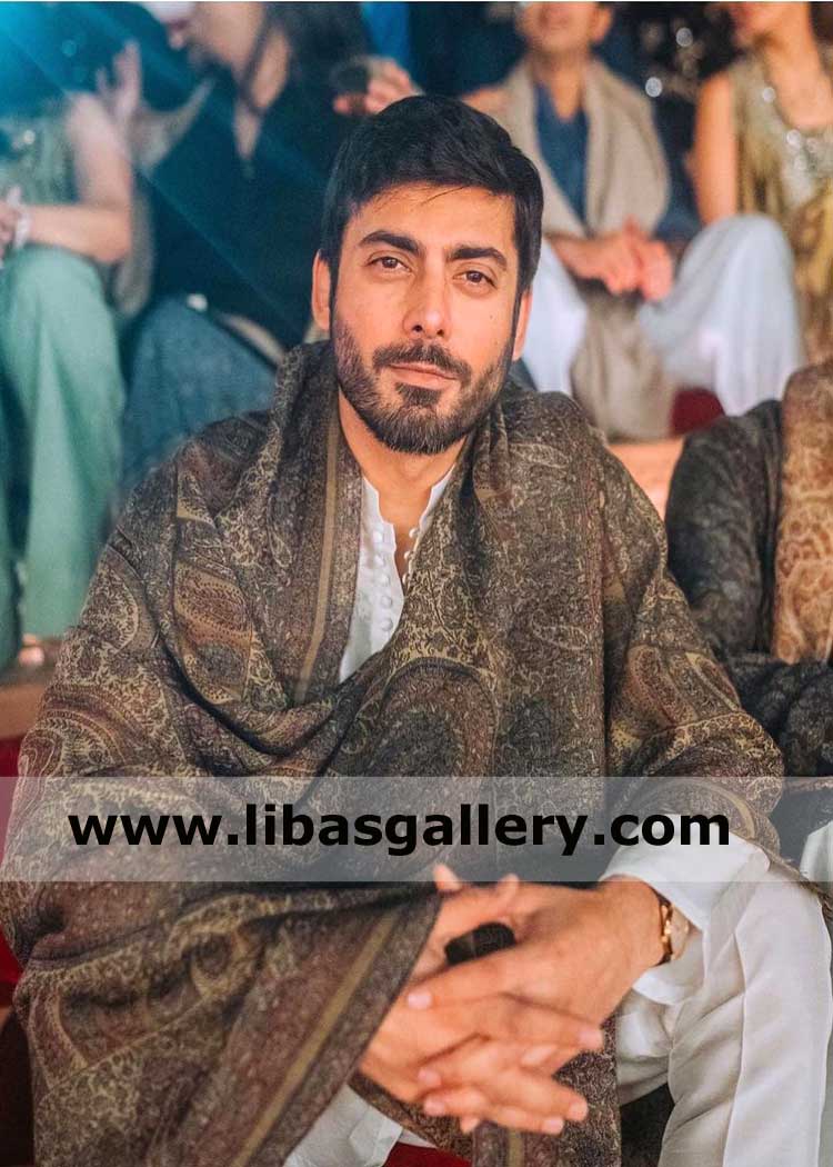 Shop online Men Wedding Shawl in Pashmina Jamawar Velvet and Organza for Sangeet Mehndi Nikah Germany UK USA France Malaysia