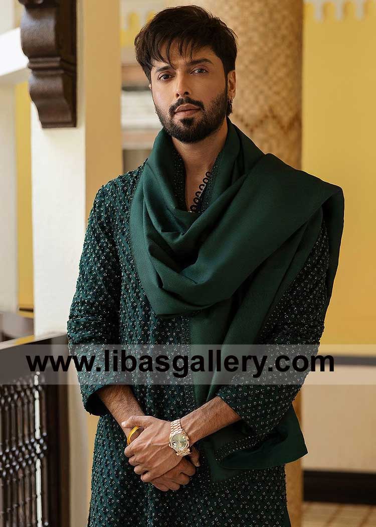 Karandi Emerald Green Embellished Men Kurta for Occasion and party Perth Sydney Brisbane Australia