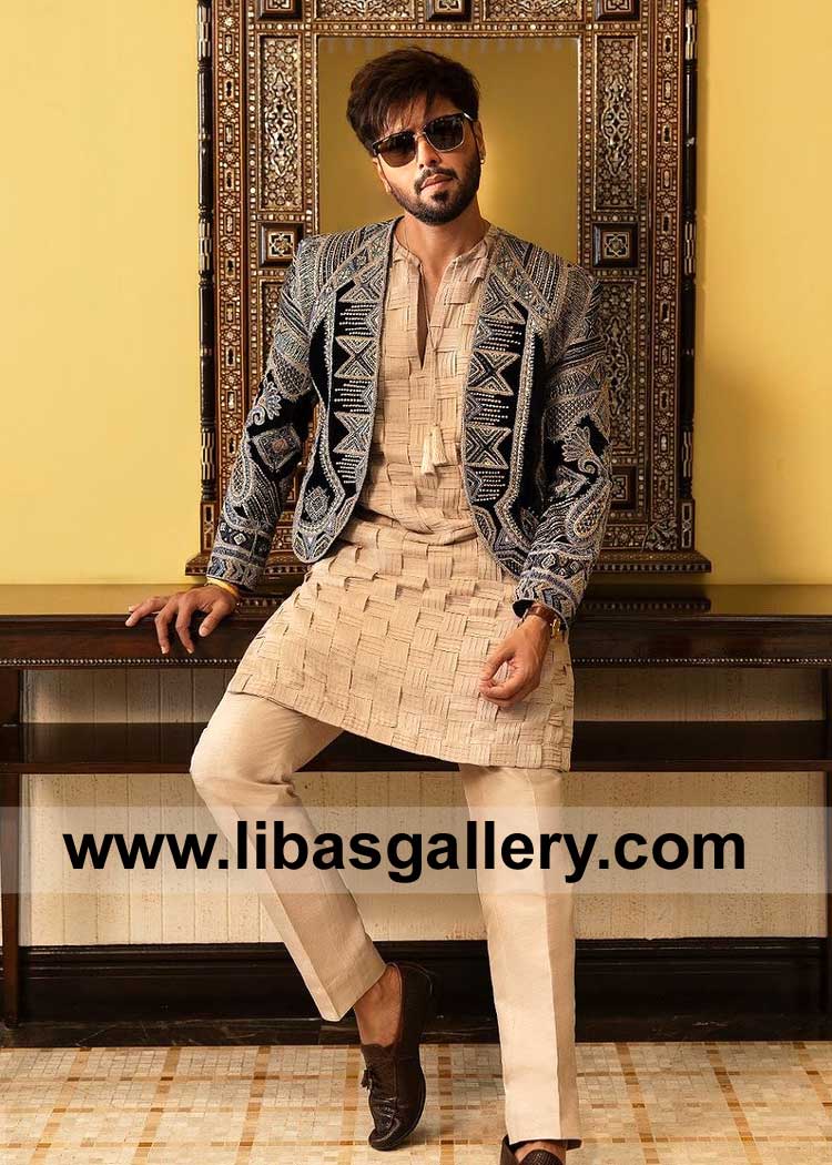 Navy Blue velvet prince jacket for occasion and party time Dubai sharjah abu dhabi UAE