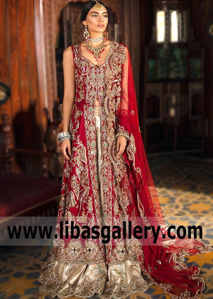 Best Pakistani Bridal Dress Sacramento California Floor Length Sharara Bridal Dress For Wedding