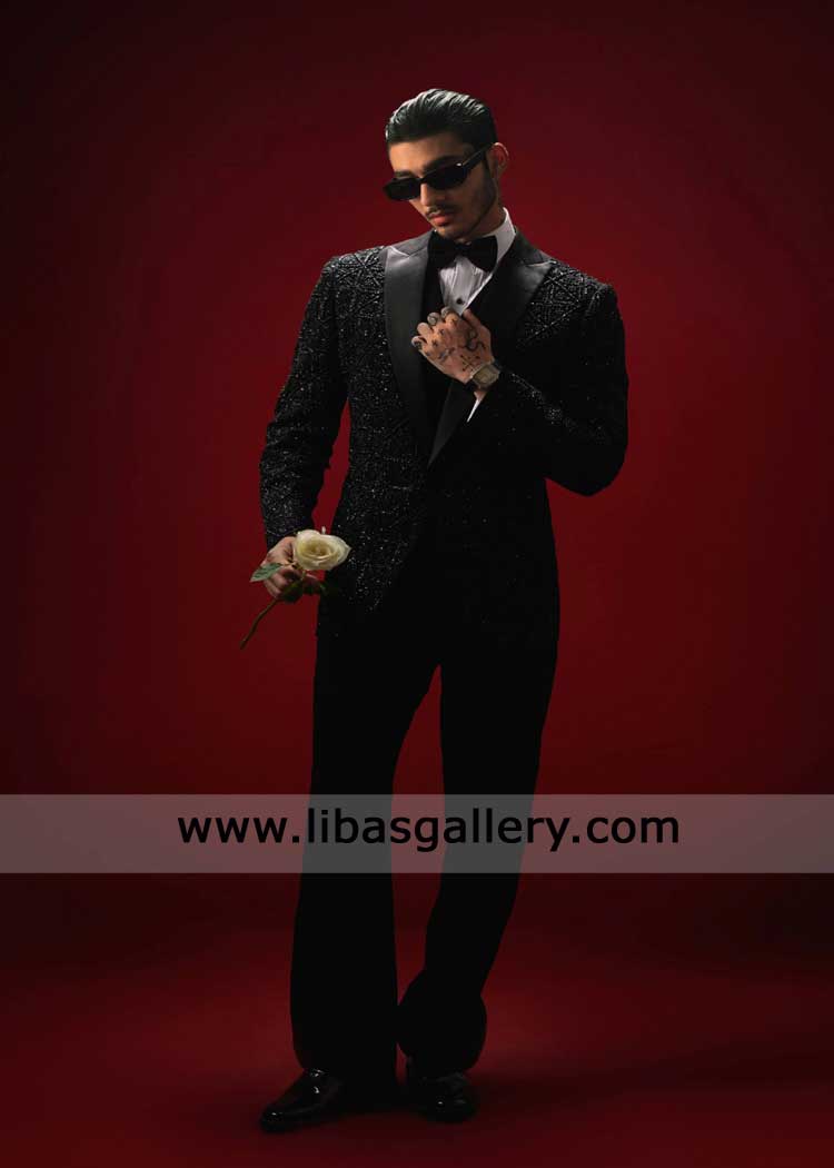 Black Premium Suiting Hand Embellished NY USA Tuxedo Set | Tuxedos Black Premium Suiting Hand Embellished NY USA Tuxedo Set | Tuxedos