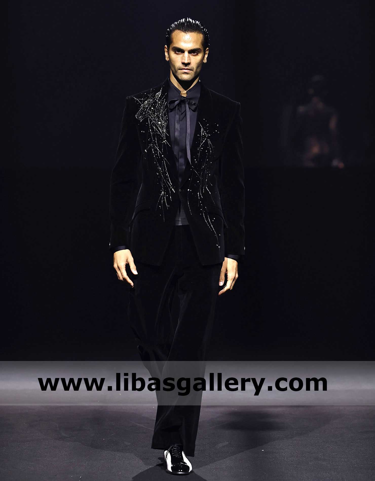 Black Tuxedo with constellation-inspired wolf Detailing AZ USA Black Tuxedo with constellation-inspired wolf Detailing AZ USA