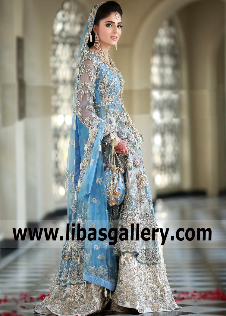 Gorgeous Wedding Lehenga Indian Anarkali Style Silver Color Lehenga for Walima