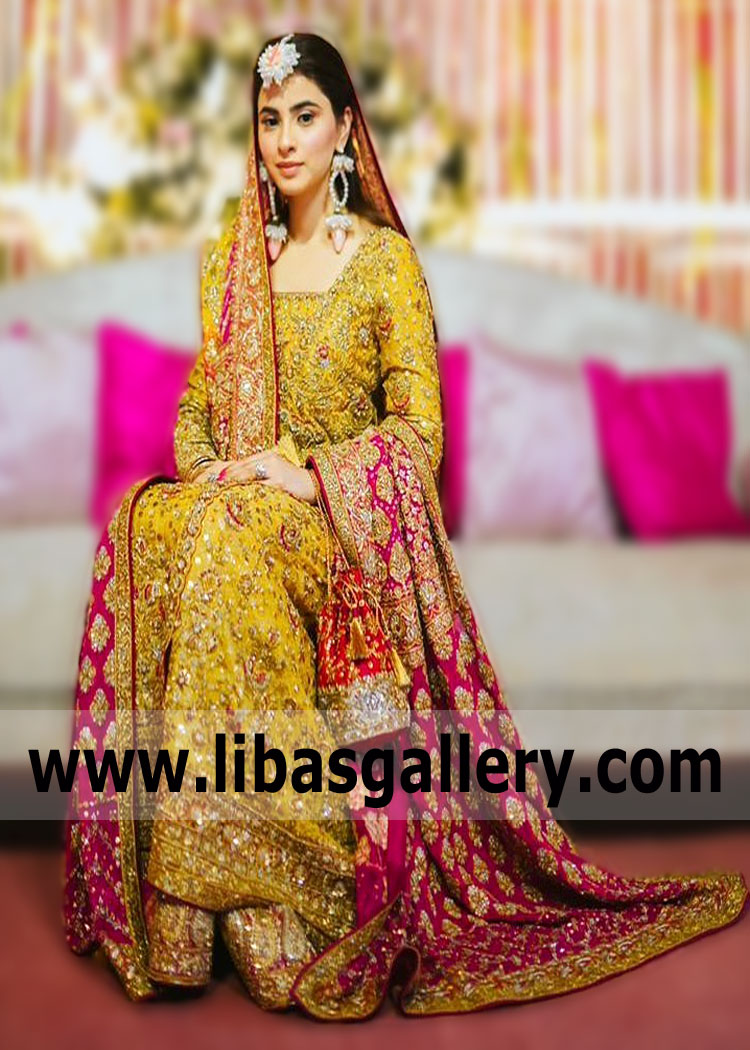 Latest Bridal Lehenga DR Haroon Mehndi mayon Bridal Lehenga Collection Pakistan Designer Lehenga
