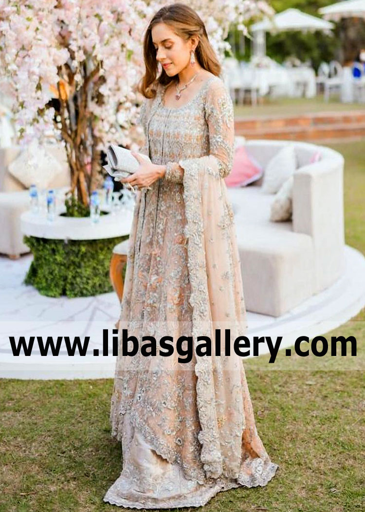 Bunto Kazmi Papaya whip Bridal Lehenga For Walima Buy Online in USA UK Canada Australia