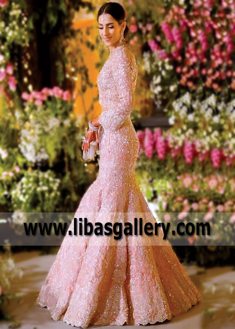 Faraz Manan Mermaid Lehenga Skirt Wedding Bridal Outfit Boutique in Houston Texas TX USA Walima Reception