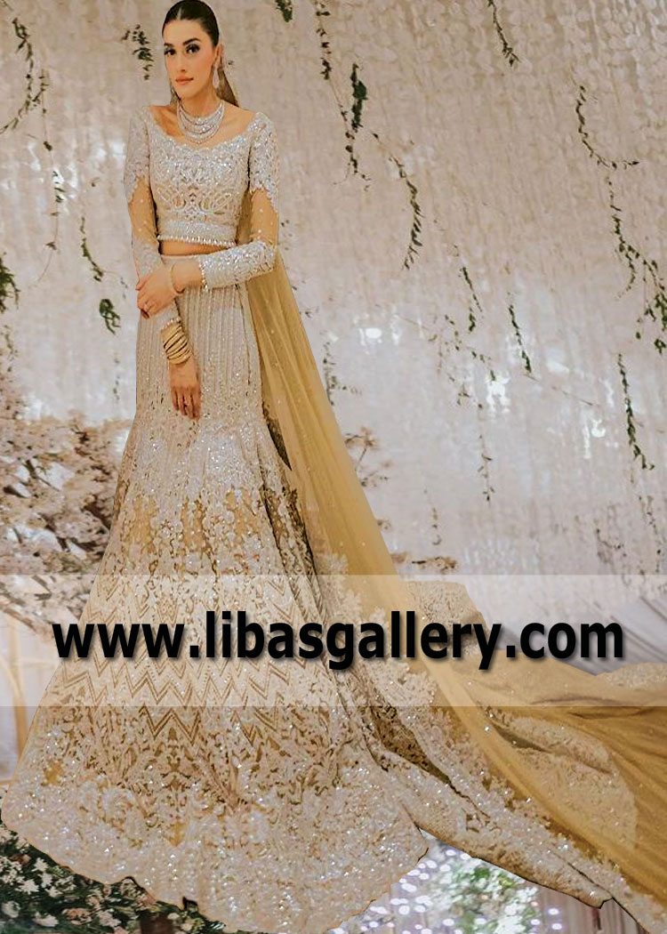 Luxury Mermaid Bridal Dresses UK USA Canada Australia Faraz Manan Bridal Lehenga with Gorgeous Chapel Train