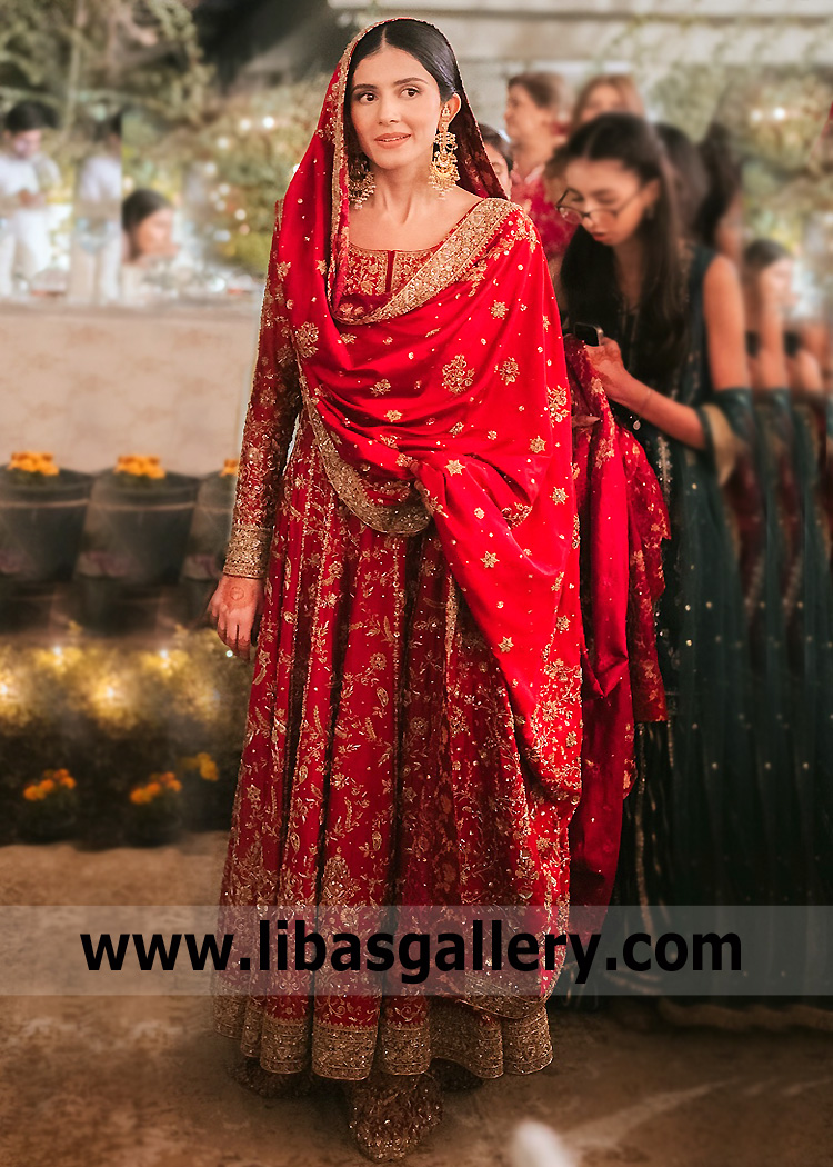 Lava Red Bridal Dresses Farshi Lehenga Fairfax Maryland USA Traditional Wedding Dresses with Farshi Lehenga