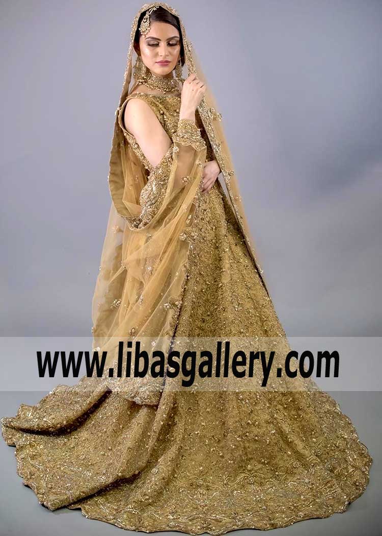 Unique Naqshi Work Floor Length Wedding Gown Southall and Green Newcastle Pakistani Wedding Gown