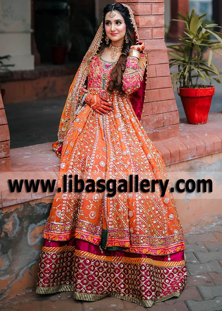 Pakistani Bridal Pishwas Lehenga Austin Texas USA Lehenga for Mehndi Ubtan Dholki Sangeet