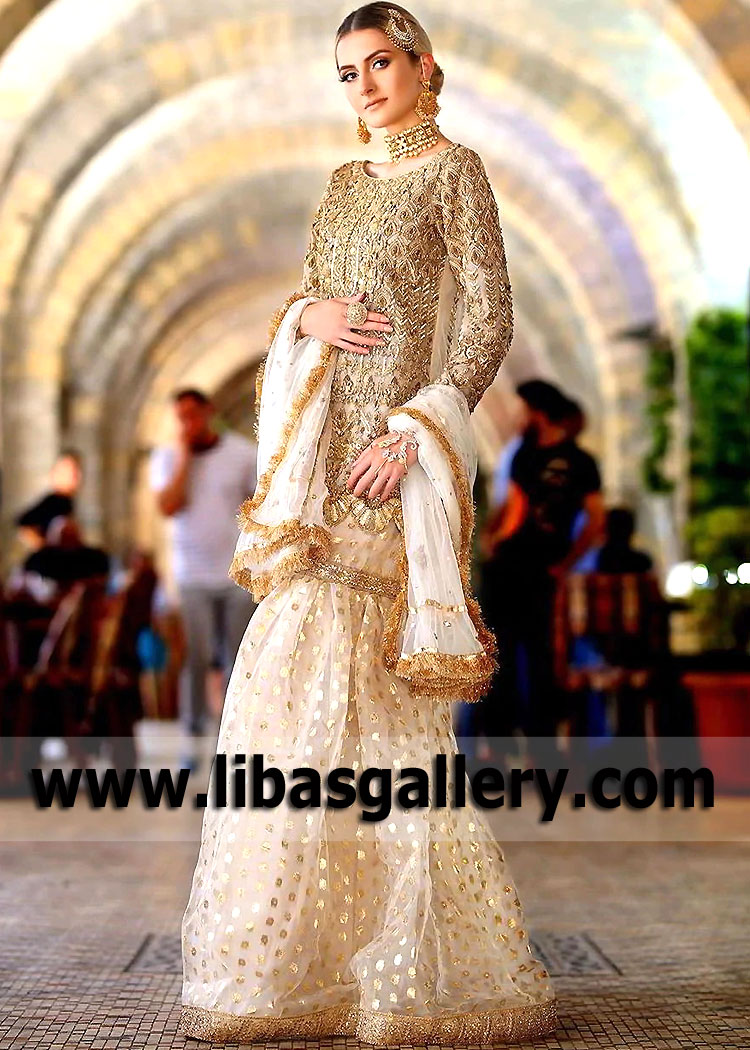 Pakistani Bridal Wear Gharara Milton England UK Off White Nikah Bridal Wear UK