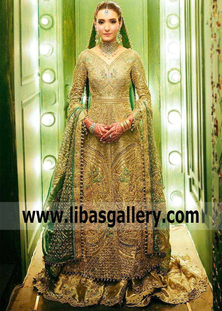 Pakistani Bridal Lehenga for Walima Wedding Lehenga with Long Train UK USA Canada Australia