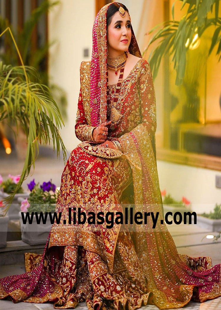 Red Fuschia Bridal Dress for Barat Vestal New York USA Indian Bridal Dress for Barat