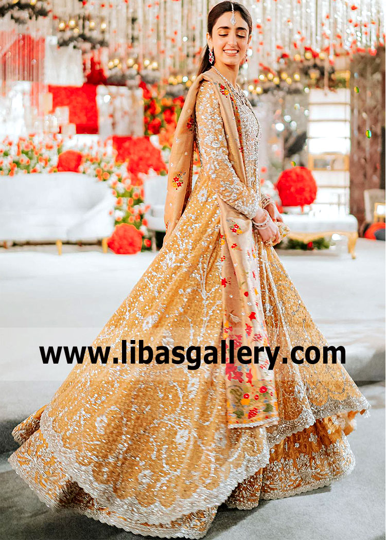 Bunto Kazmi Gold Bridal Lehenga UK USA Canada Bunto Kazmi Bridal Dresses For True Queens