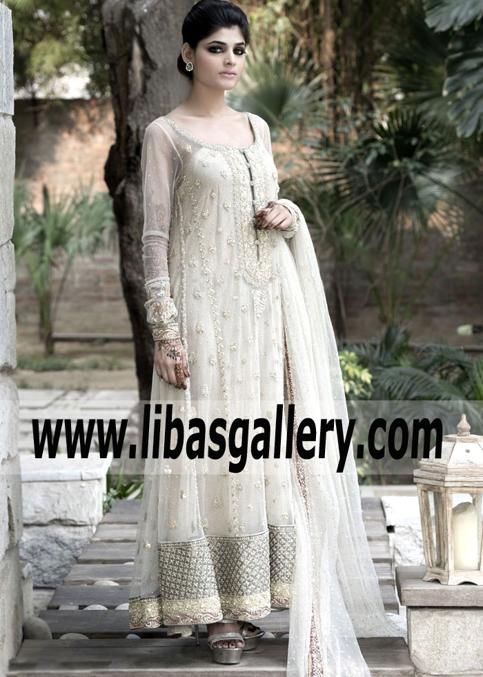 white bridal anarkali
