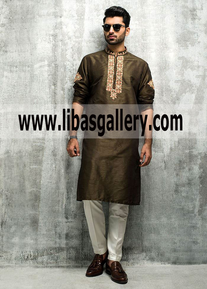 Dark Color Embroidered Pakistani kurta buy online Deepak perwani kurta 2019 Perth Australia