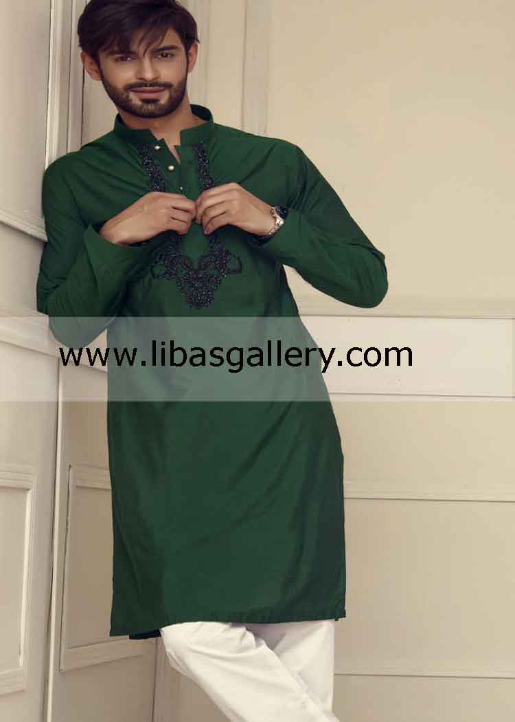 Traditional kurta Black Embroidery for men rich feeling comfort and stylish men’s wear Edinburgh Liverpool UK