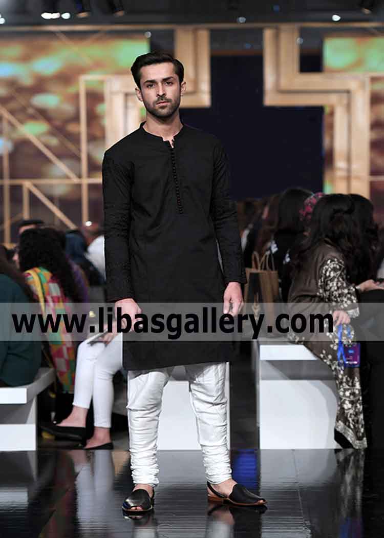Black kurta with Embroidered sleeves comfortable  get good comments from wedding guests  UK Pakistan Saudi Arabia Kuwait Qatar