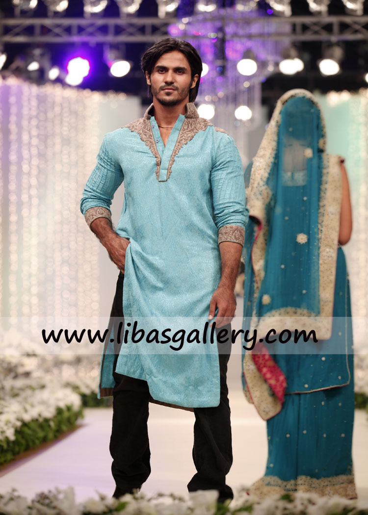 Jungle mist Embroidered kurta for man with extra big collar for mehndi abu dhabi sharjah dubai