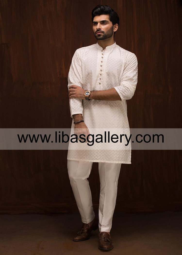 off white kurta pajama suit for young boys eid stitched by expert shalwar kameez tailor all sizes available dubai qatar saudi arabia