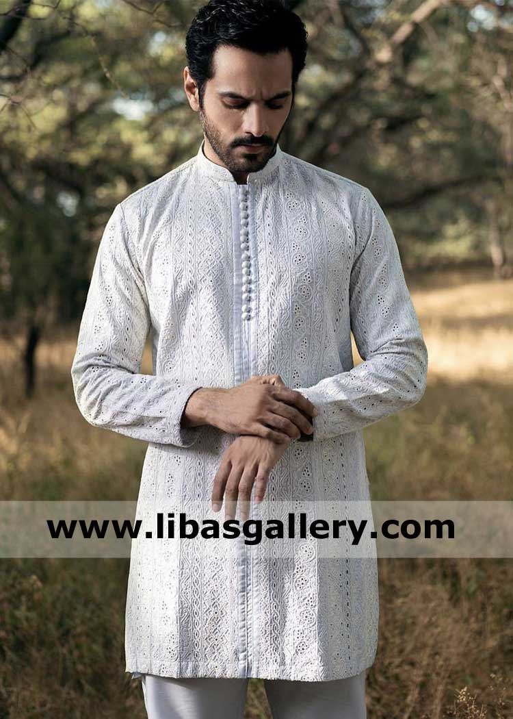 Festive Beautiful Embroidered Kurta with Pajama for Men Wahaj Ali Actor Wearing on Eid Buy online now UK USA Canada Saudi Arabia