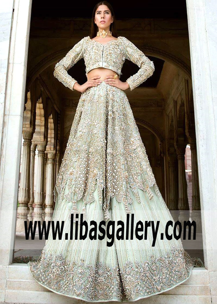 Erum Khan Wedding LEHENGA | EMBELLISHED BODICE FLOWY LEHENGA WEDDING DRESS | Online shopping Bellevue Washington USA