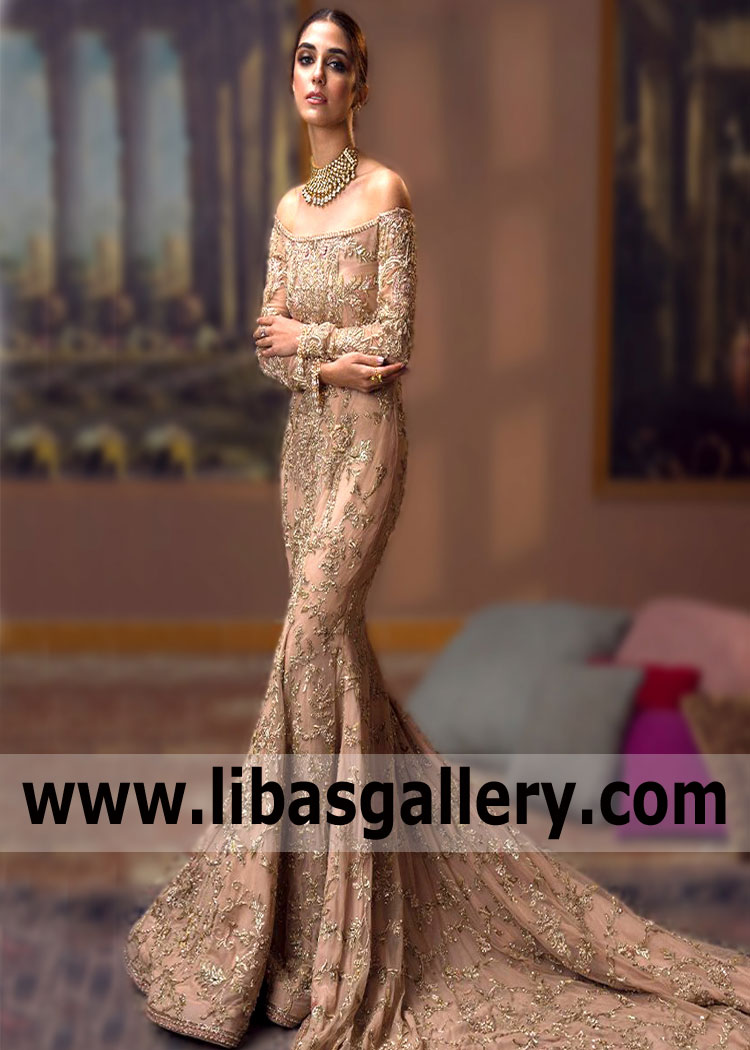 Mermaid Gown UK USA Canada Australia Pakistani Designer Faiza Saqlain Mermaid Gown Designs with price