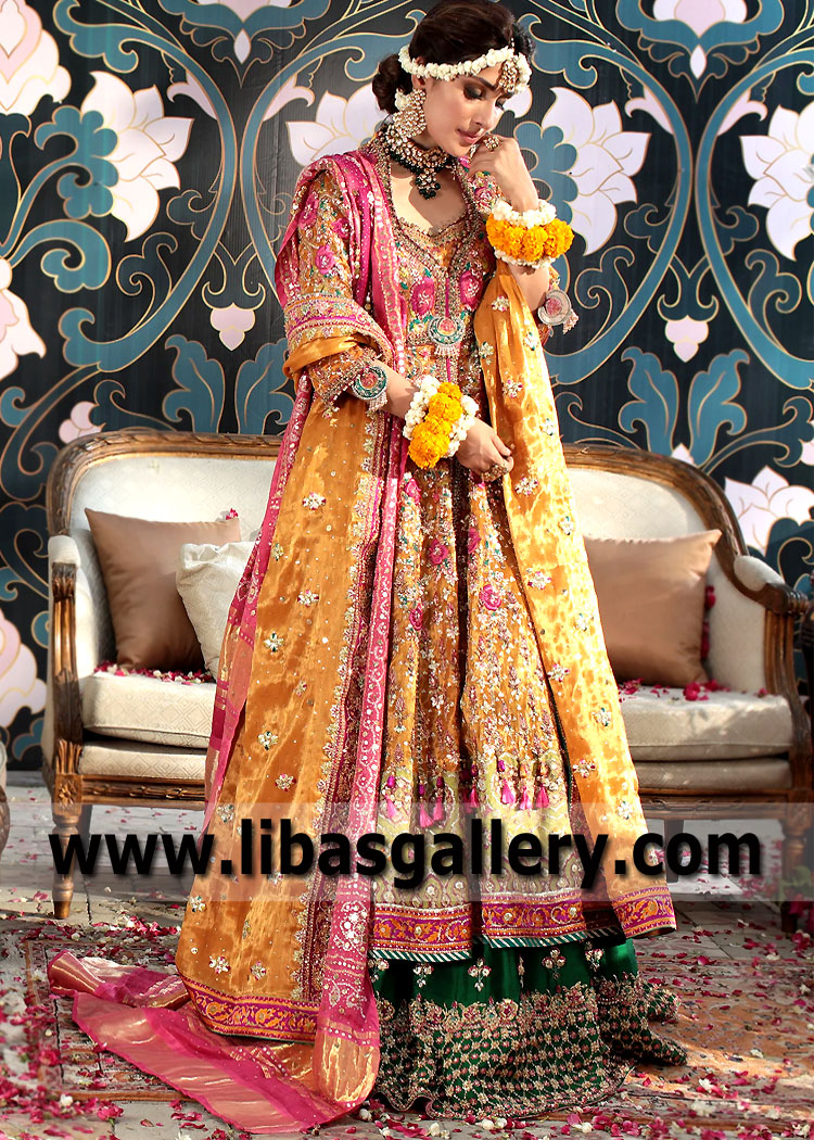 Bridal Pishwas Mehndi Dress Iselin New Jersey USA Pakistani Pishwas Mehndi Dresses
