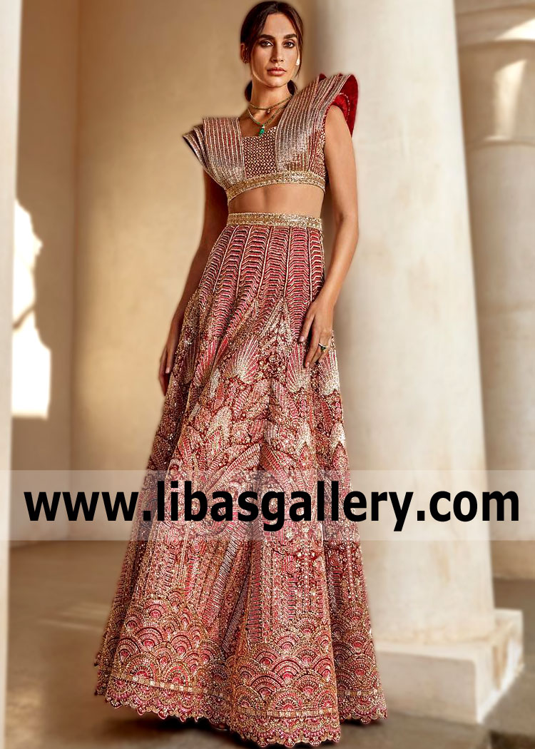 Pakistani Dark Red Wedding Dresses Stamford Connecticut USA Faraz Manan Wedding Dresses Wedding Lehenga
